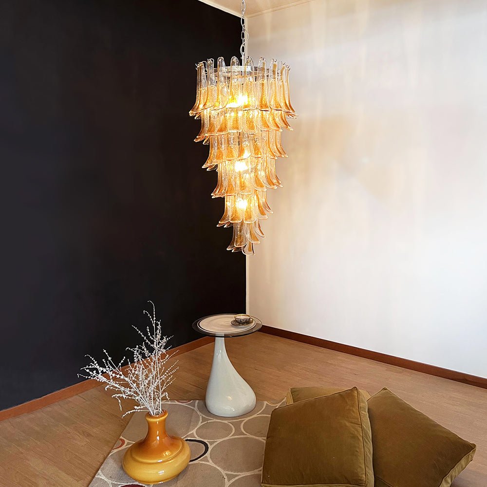 Aurora Chandelier Gold Murano Glass Petals Layered Cascading - Blowlighting