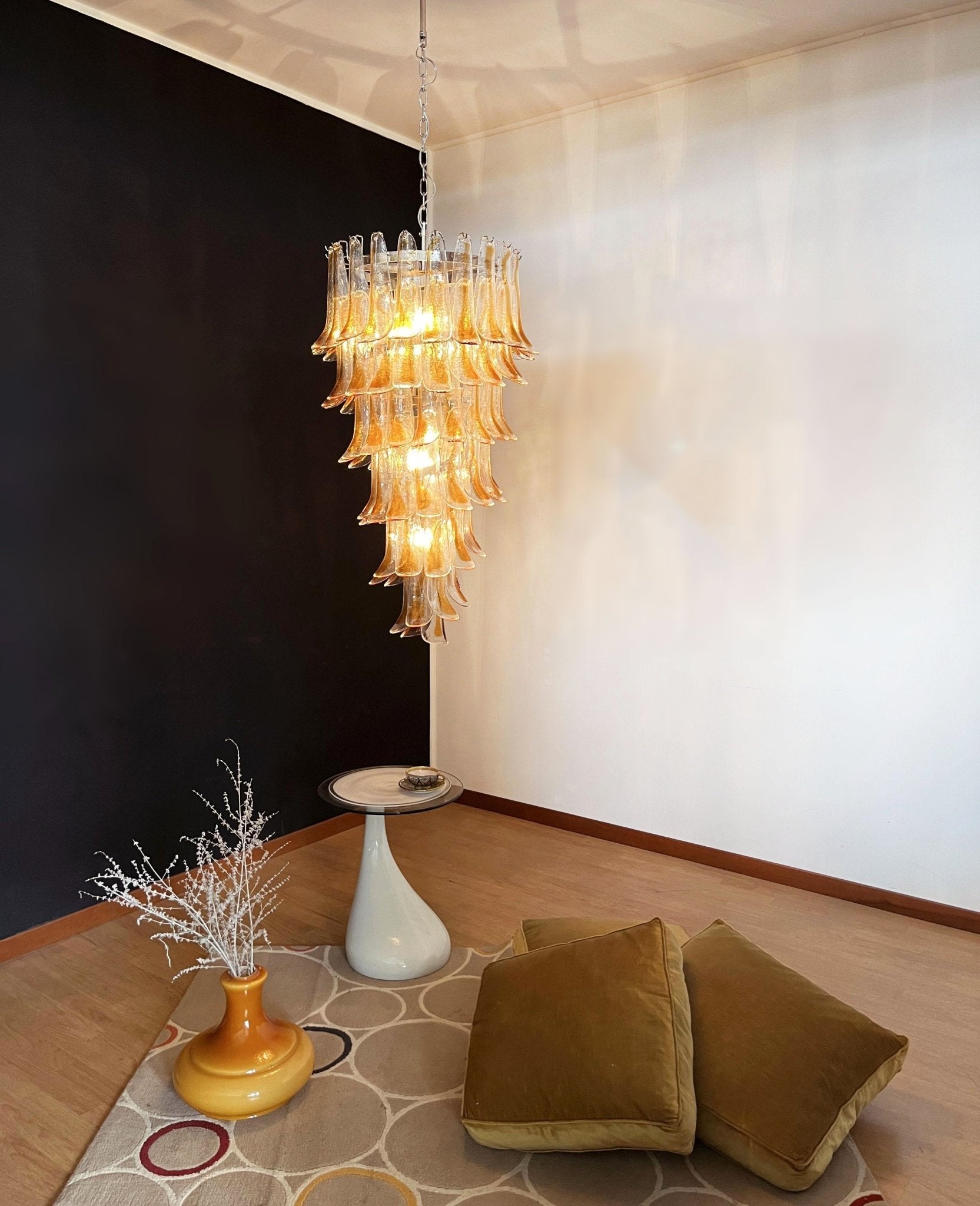 Aurora Chandelier Gold Murano Glass Petals Layered Cascading - Blowlighting