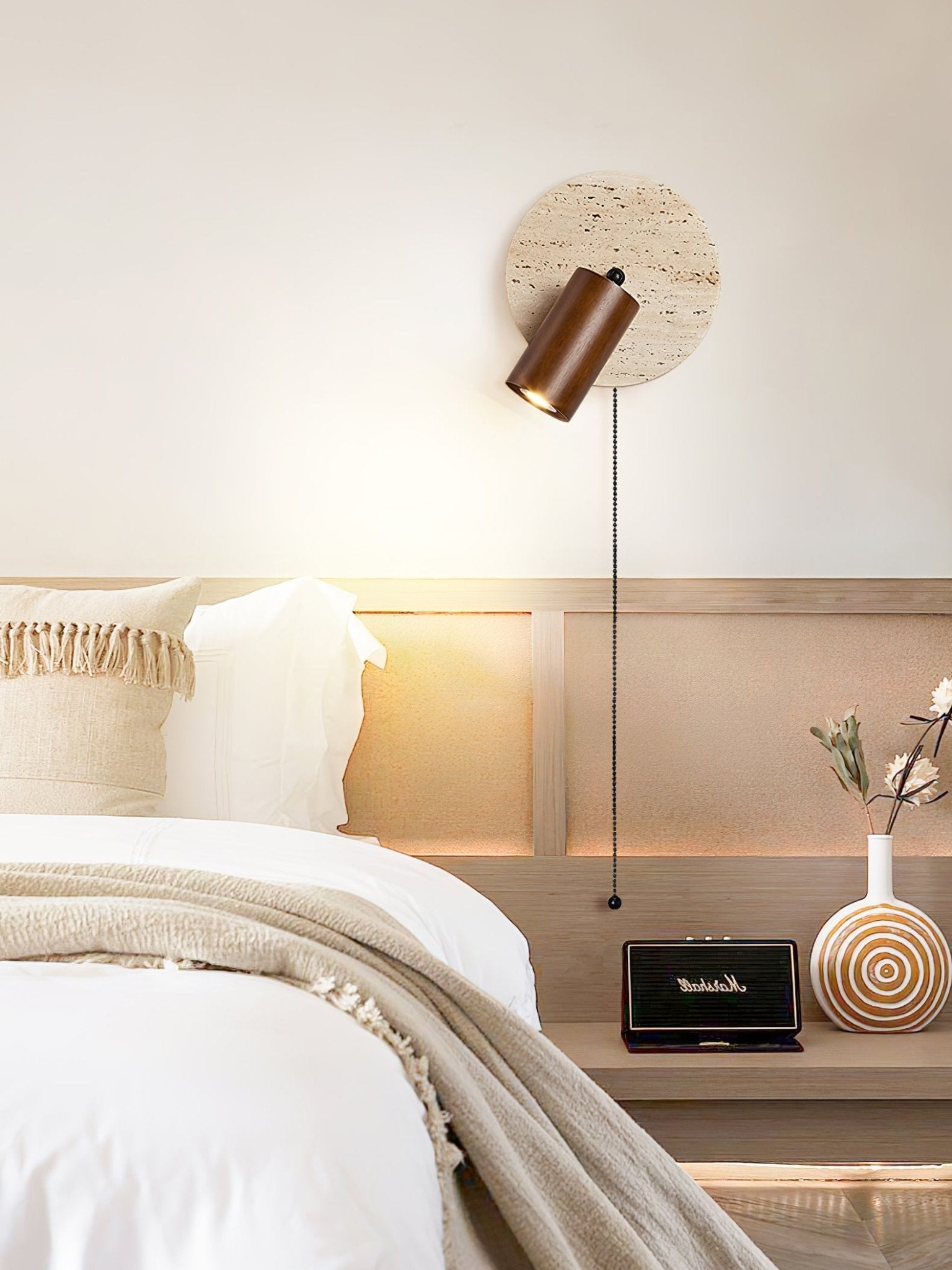 Evzoryra Disc Swing Travertine Wall Light - Blowlighting