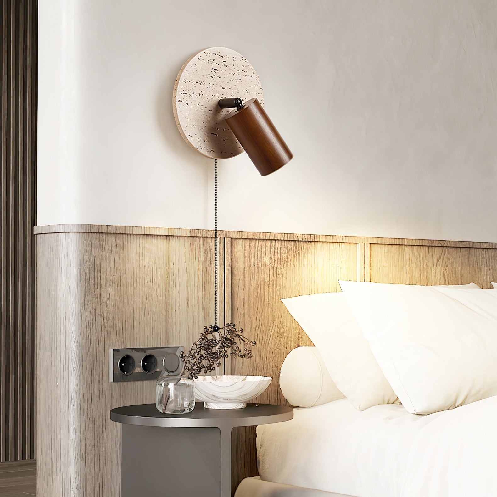 Evzoryra Disc Swing Travertine Wall Light - Blowlighting