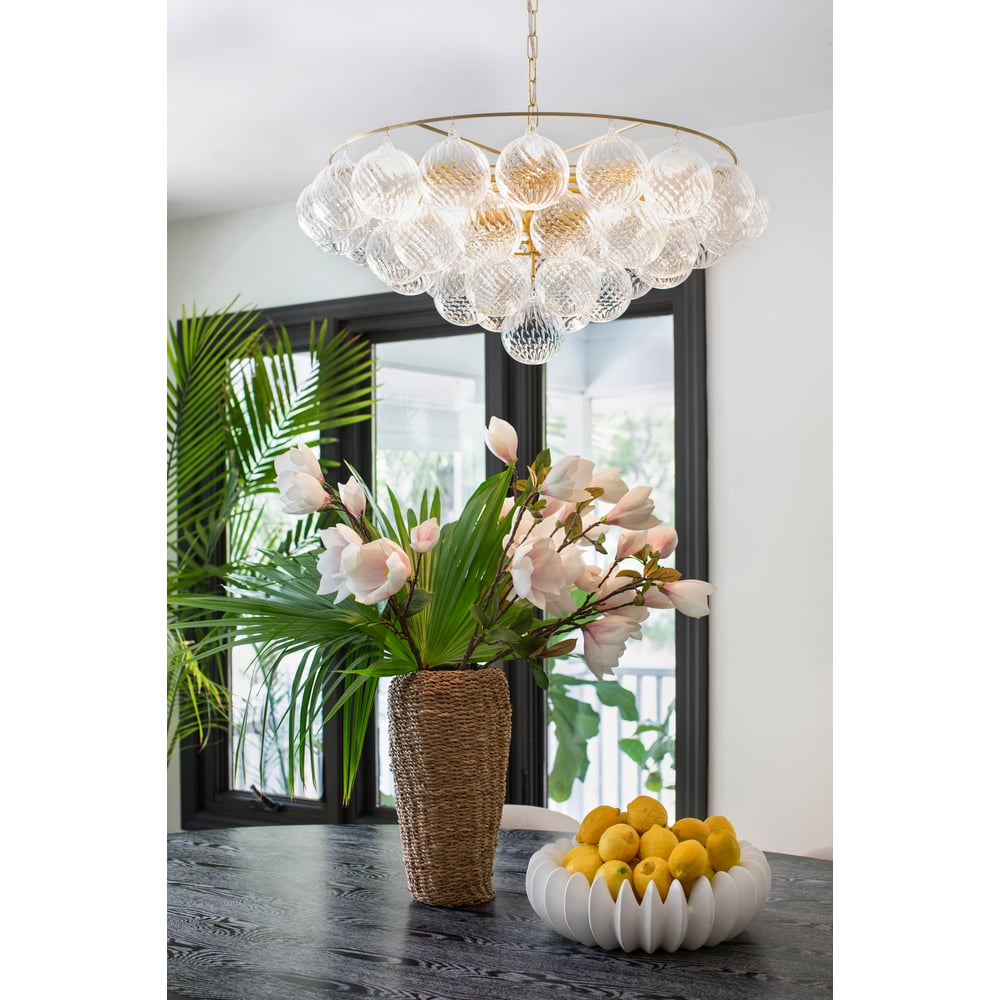 Aurora Chandelier Clear Glass Globe Aged Brass Elegant - Blowlighting