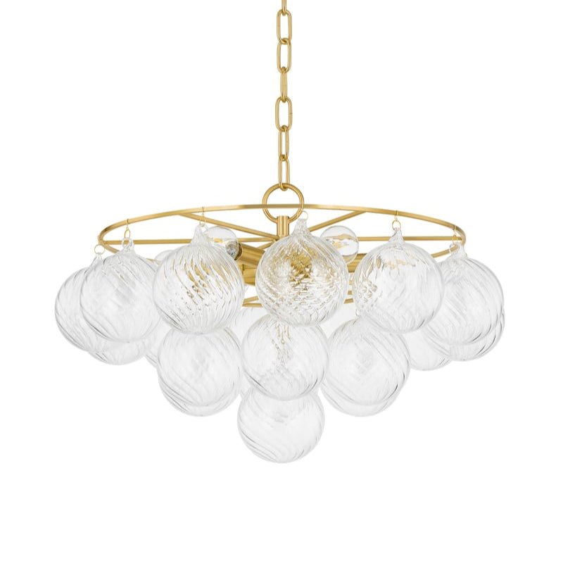 Aurora Chandelier Clear Glass Globe Aged Brass Elegant - Blowlighting