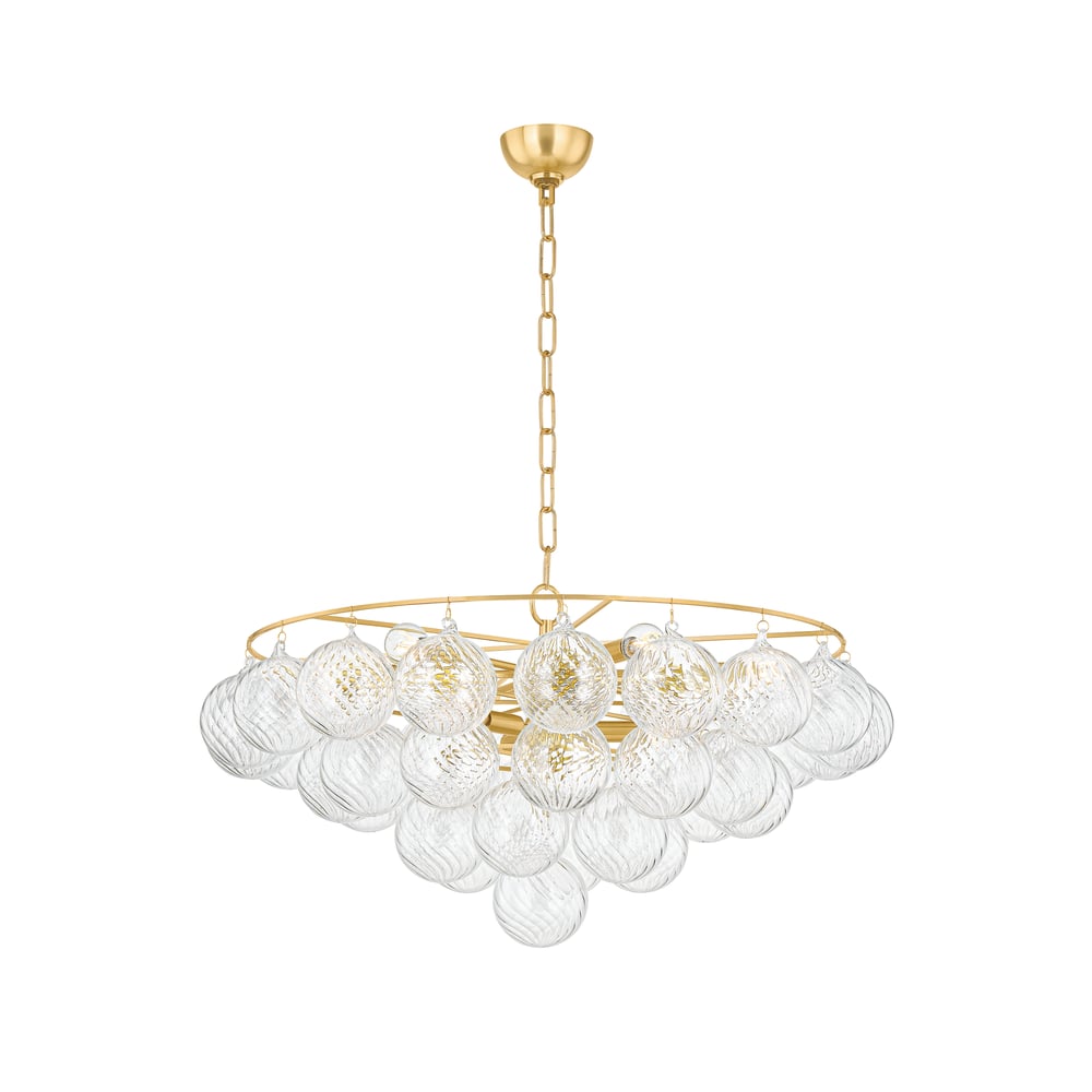 Aurora Chandelier Clear Glass Globe Aged Brass Elegant - Blowlighting