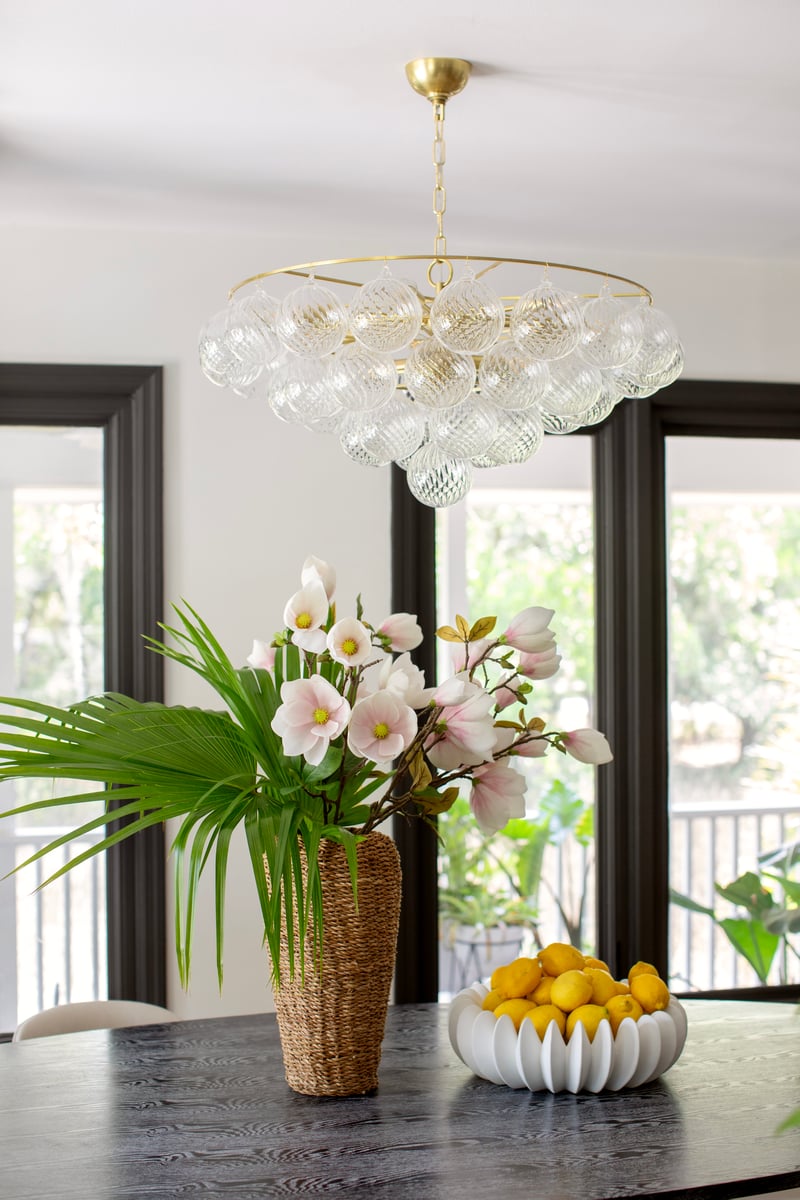 Aurora Chandelier Clear Glass Globe Aged Brass Elegant - Blowlighting