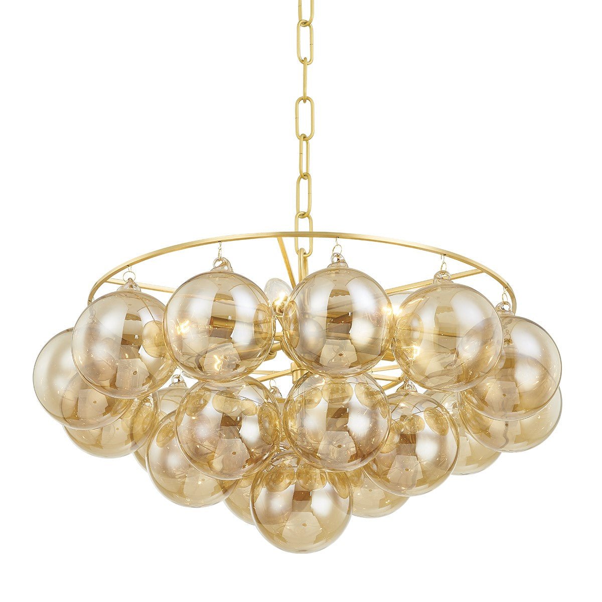 Aurora Chandelier Clear Glass Globe Aged Brass Elegant - Blowlighting