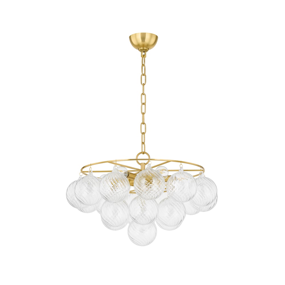 Aurora Chandelier Clear Glass Globe Aged Brass Elegant - Blowlighting