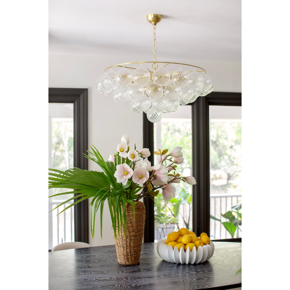 Aurora Chandelier Clear Glass Globe Aged Brass Elegant - Blowlighting