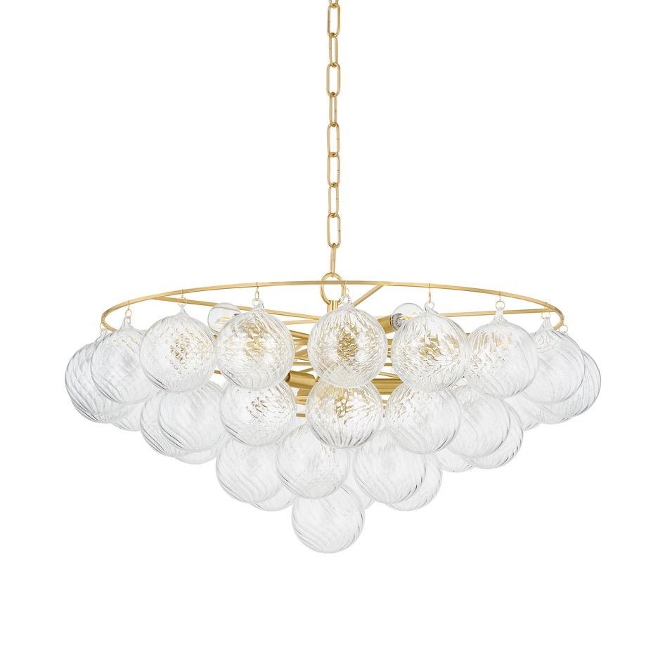 Aurora Chandelier Clear Glass Globe Aged Brass Elegant - Blowlighting