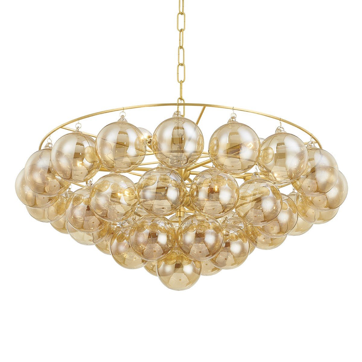 Aurora Chandelier Clear Glass Globe Aged Brass Elegant - Blowlighting