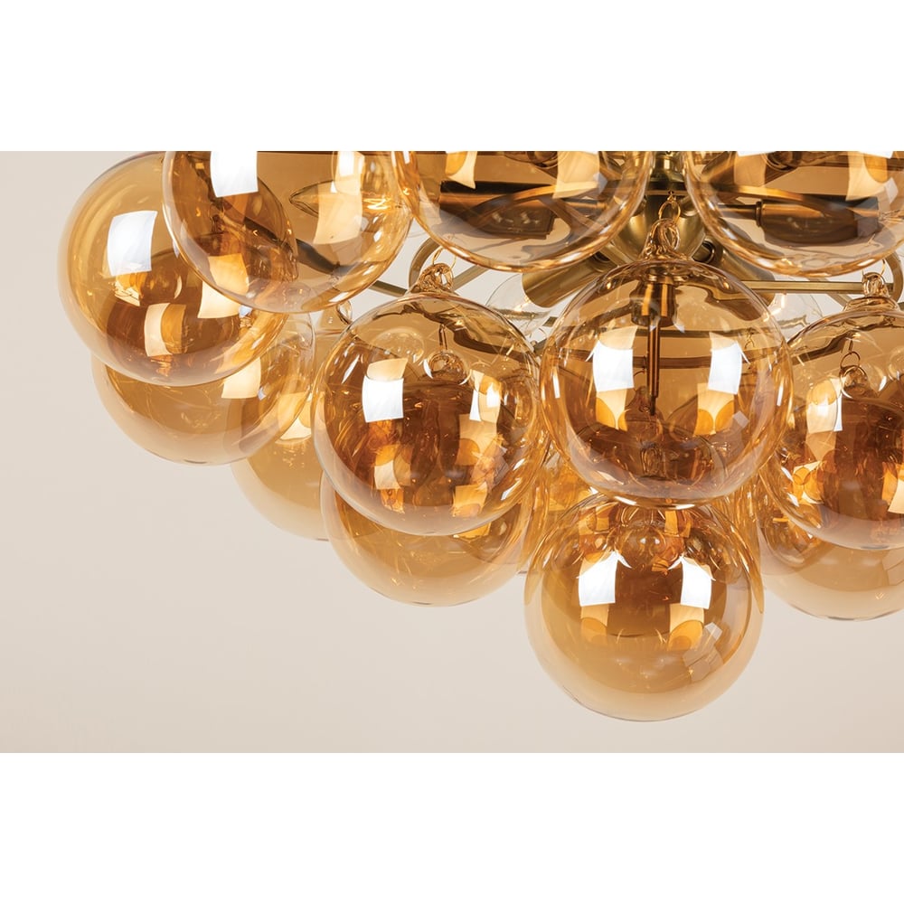 Aurora Chandelier Clear Glass Globe Aged Brass Elegant - Blowlighting