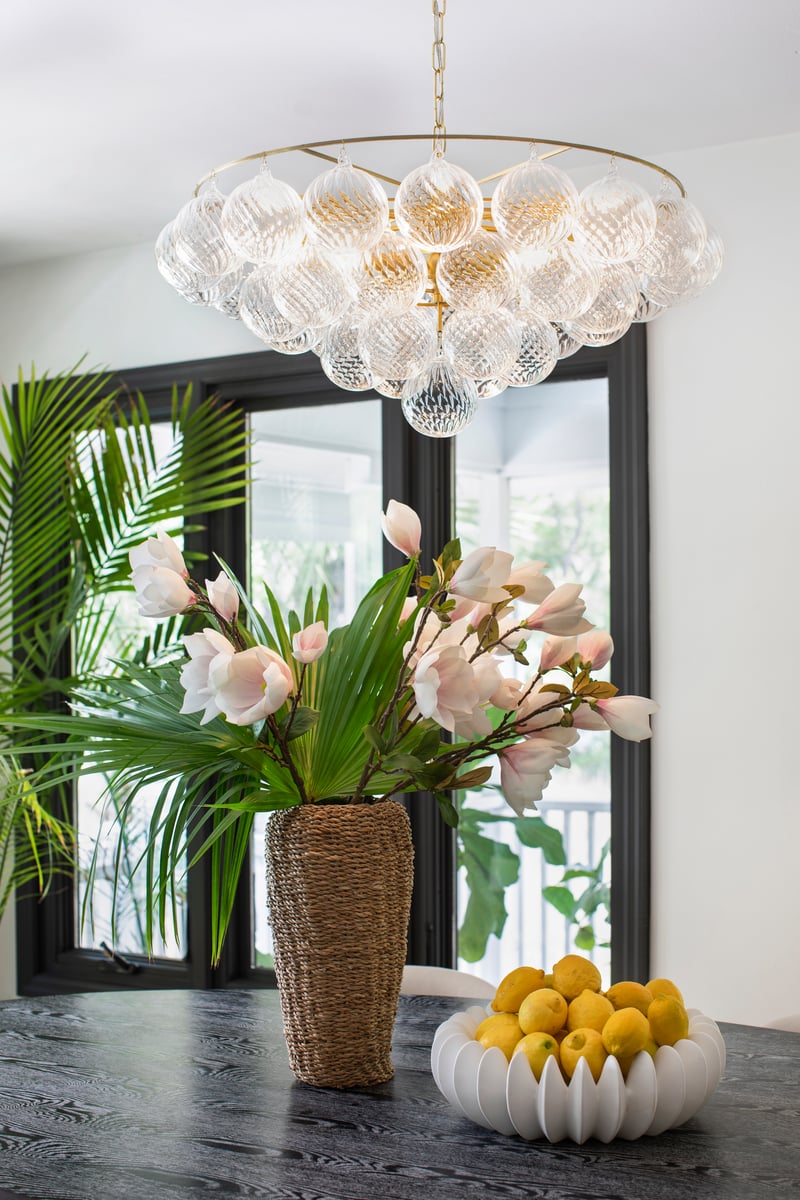 Aurora Chandelier Clear Glass Globe Aged Brass Elegant - Blowlighting