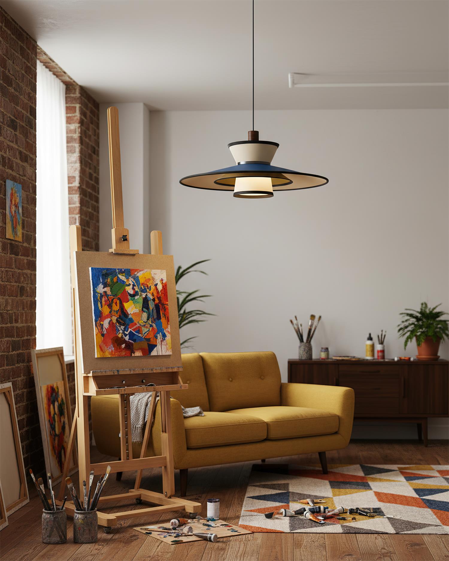 Modula Oriental Fabric Pendant Light