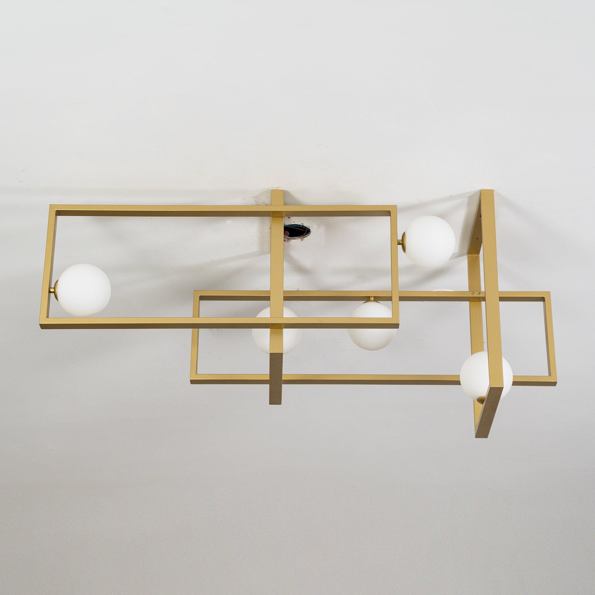 Lustra Chandelier Mondrian Glass Brass Geometric Modern - Blowlighting