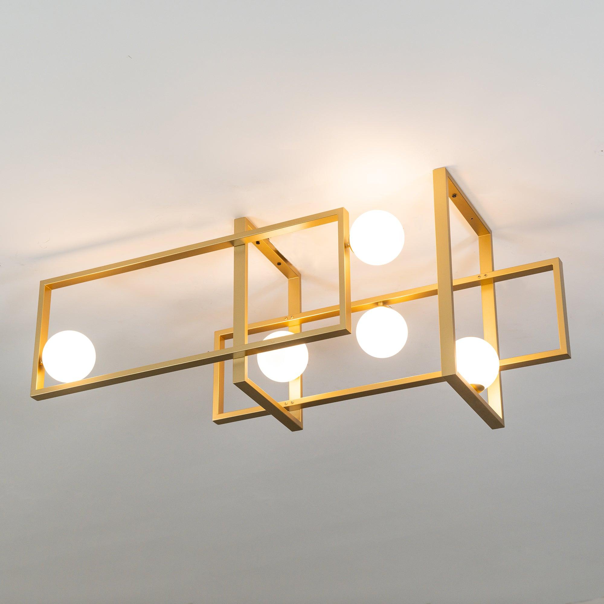 Lustra Chandelier Mondrian Glass Brass Geometric Modern - Blowlighting