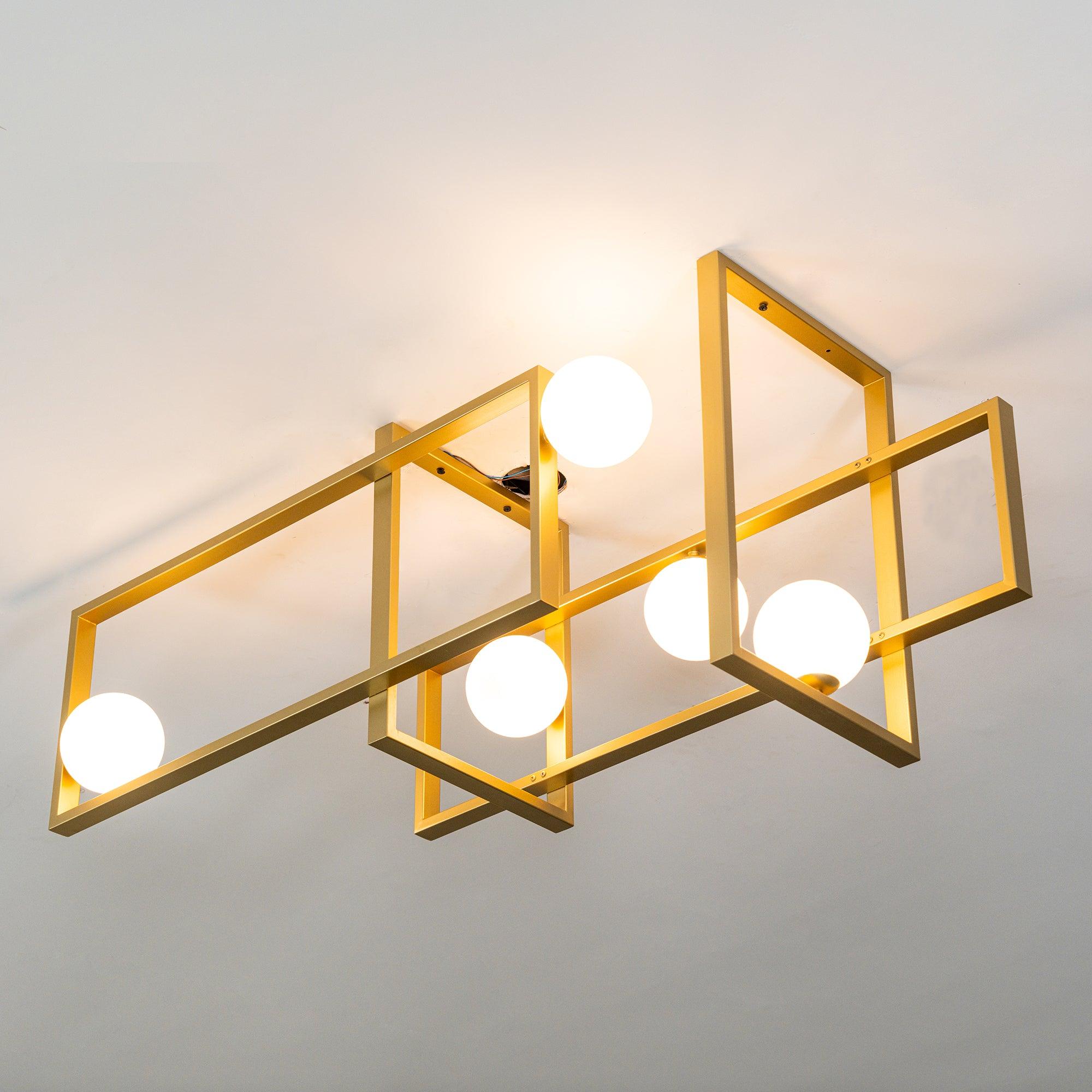 Lustra Chandelier Mondrian Glass Brass Geometric Modern - Blowlighting