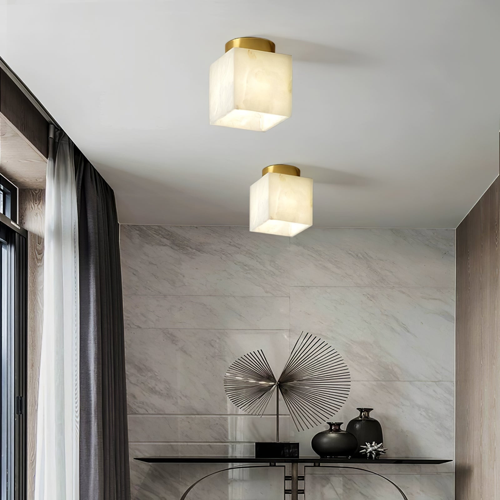 Otheyra Minimalist Alabaster Flush Mount Light - Blowlighting