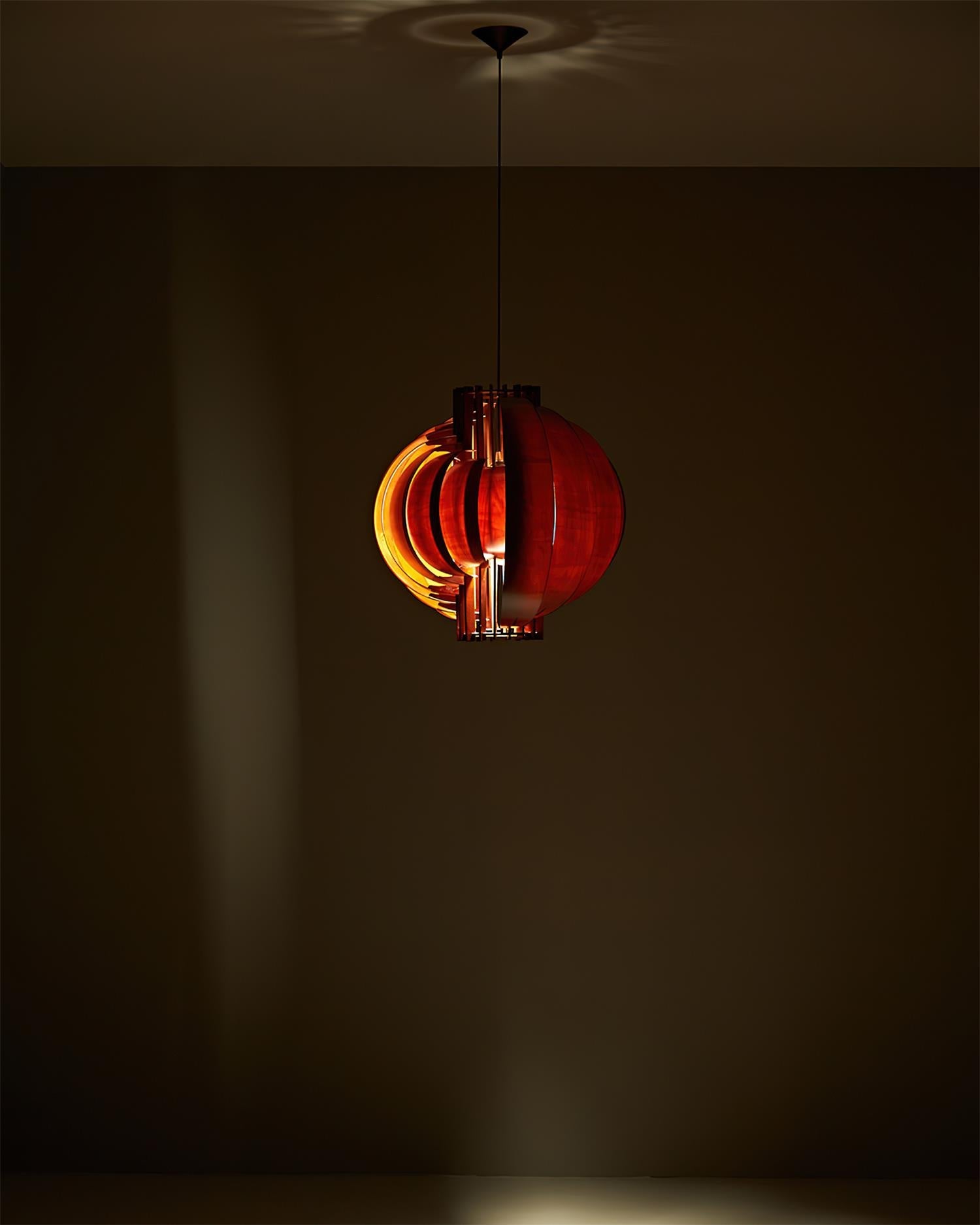 Moon Oriental Wood Pendant Light
