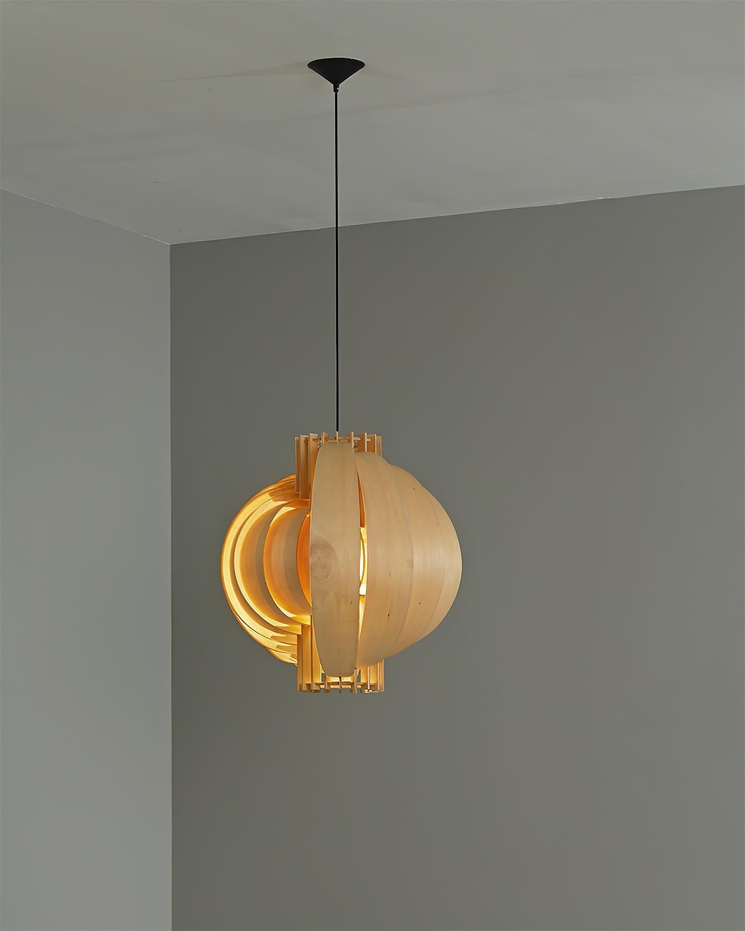 Moon Oriental Wood Pendant Light