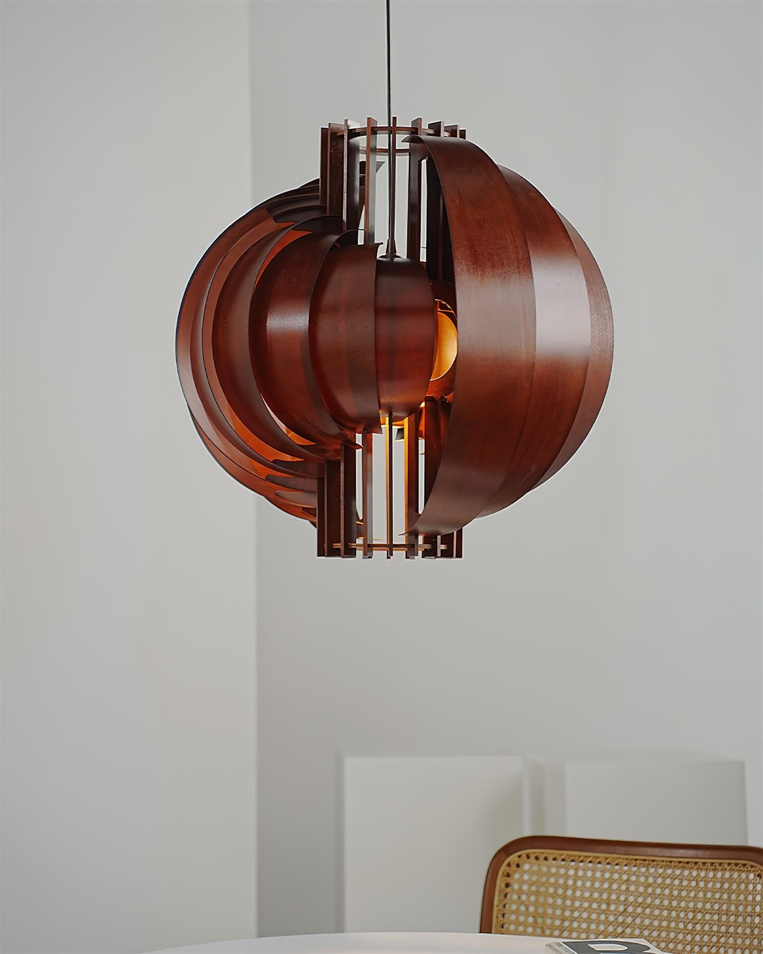 Moon Oriental Wood Pendant Light