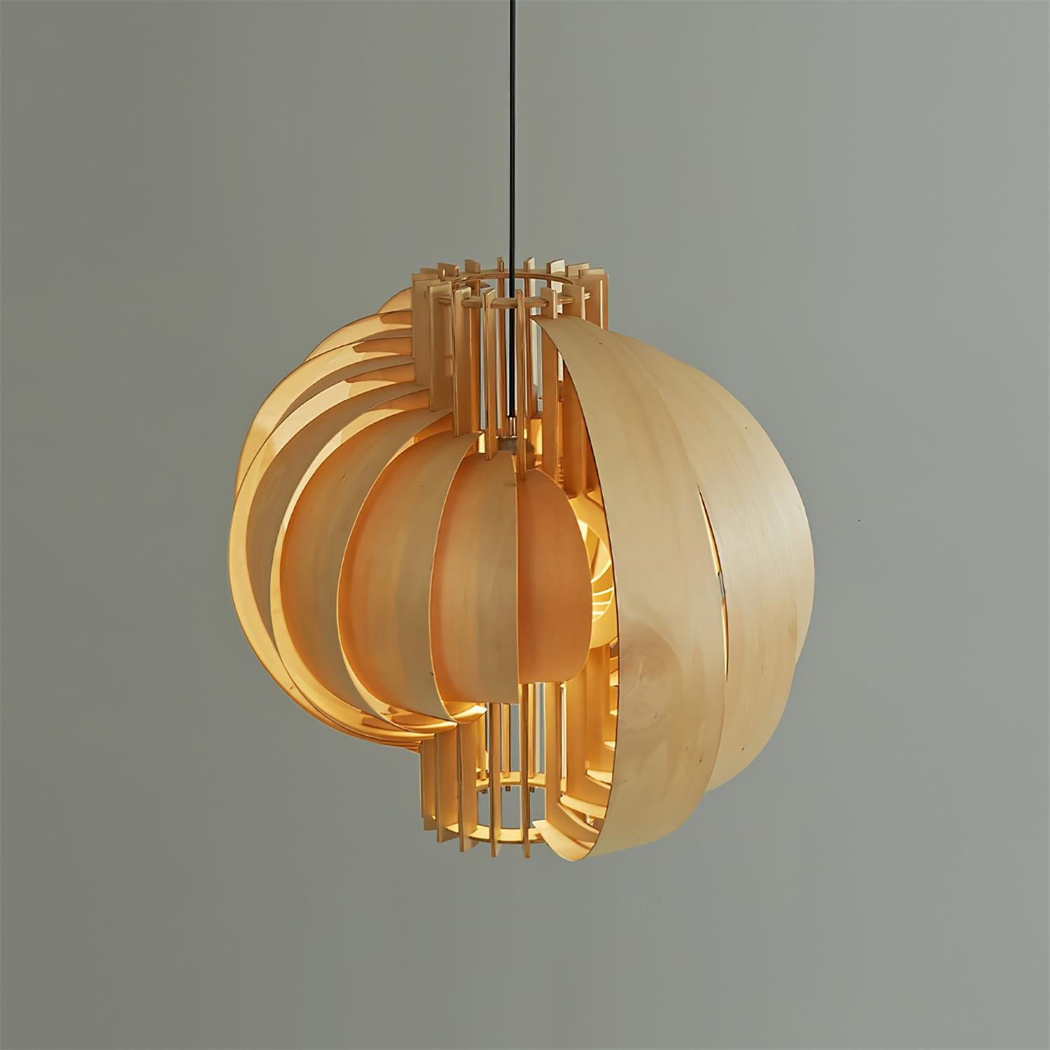 Moon Oriental Wood Pendant Light