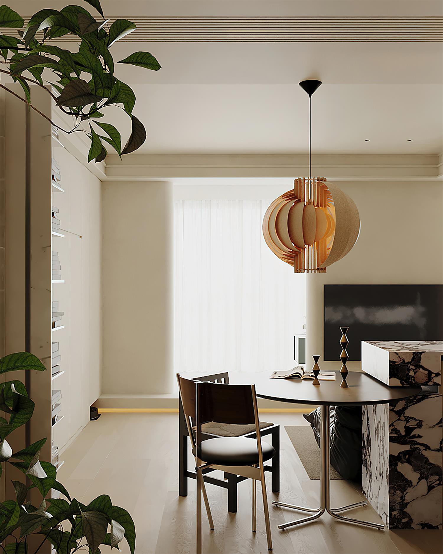 Moon Oriental Wood Pendant Light