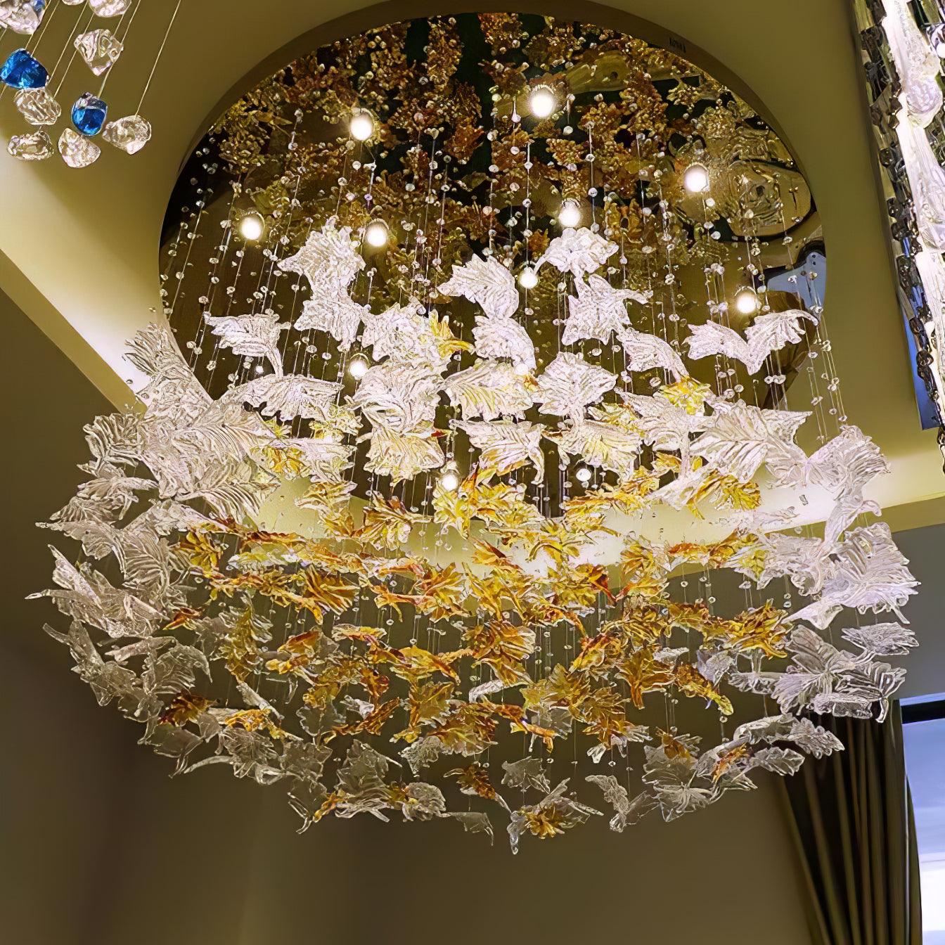Syraean Multicolor Maple Leaf Metal Crystal Chandelier - Blowlighting