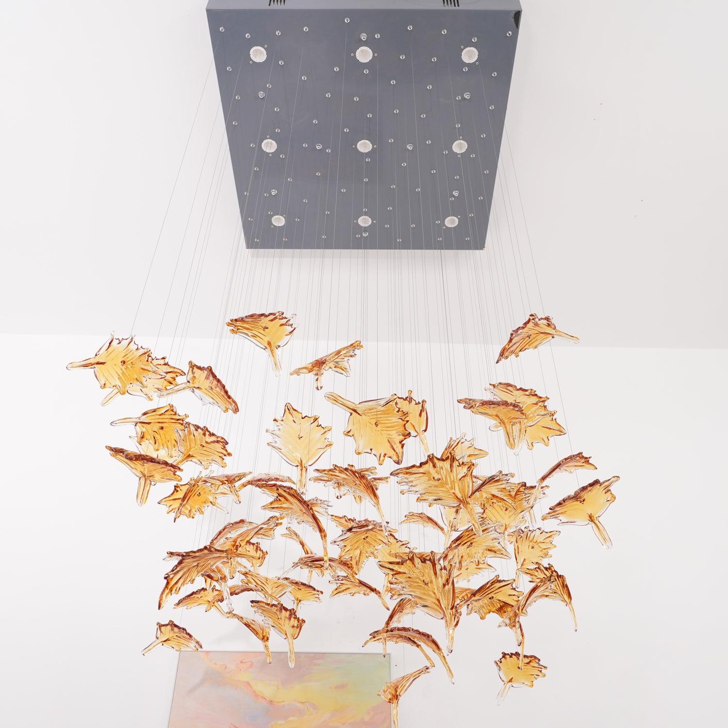 Syraean Multicolor Maple Leaf Metal Crystal Chandelier - Blowlighting