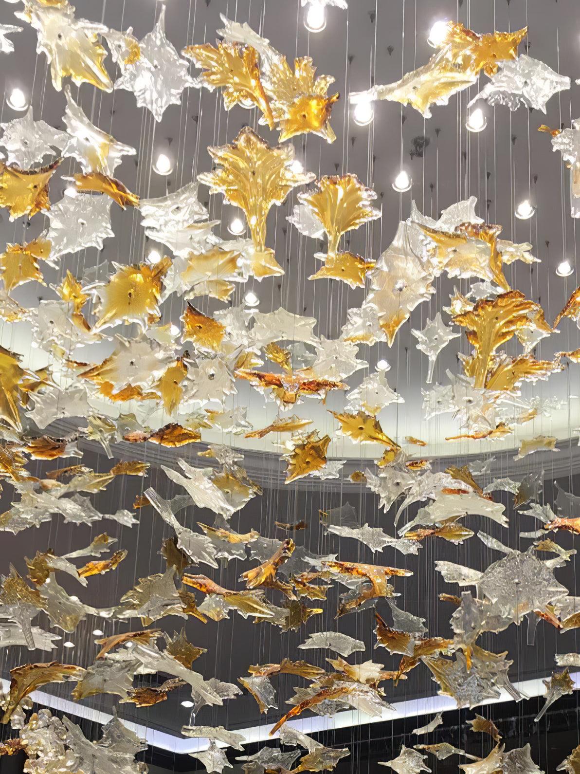 Syraean Multicolor Maple Leaf Metal Crystal Chandelier - Blowlighting