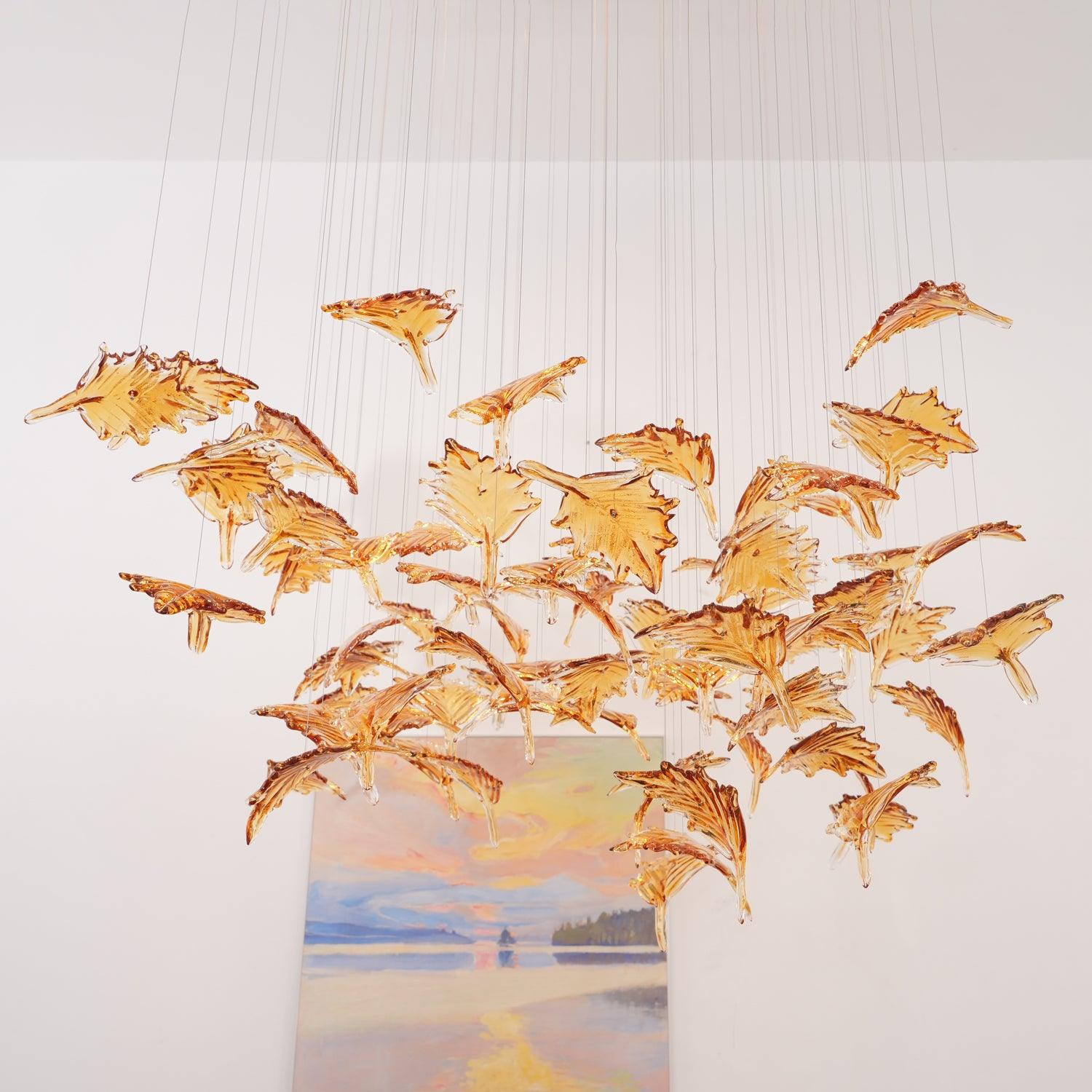 Syraean Multicolor Maple Leaf Metal Crystal Chandelier - Blowlighting