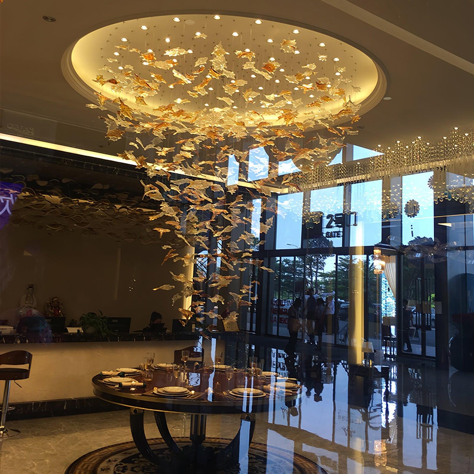Syraean Multicolor Maple Leaf Metal Crystal Chandelier - Blowlighting