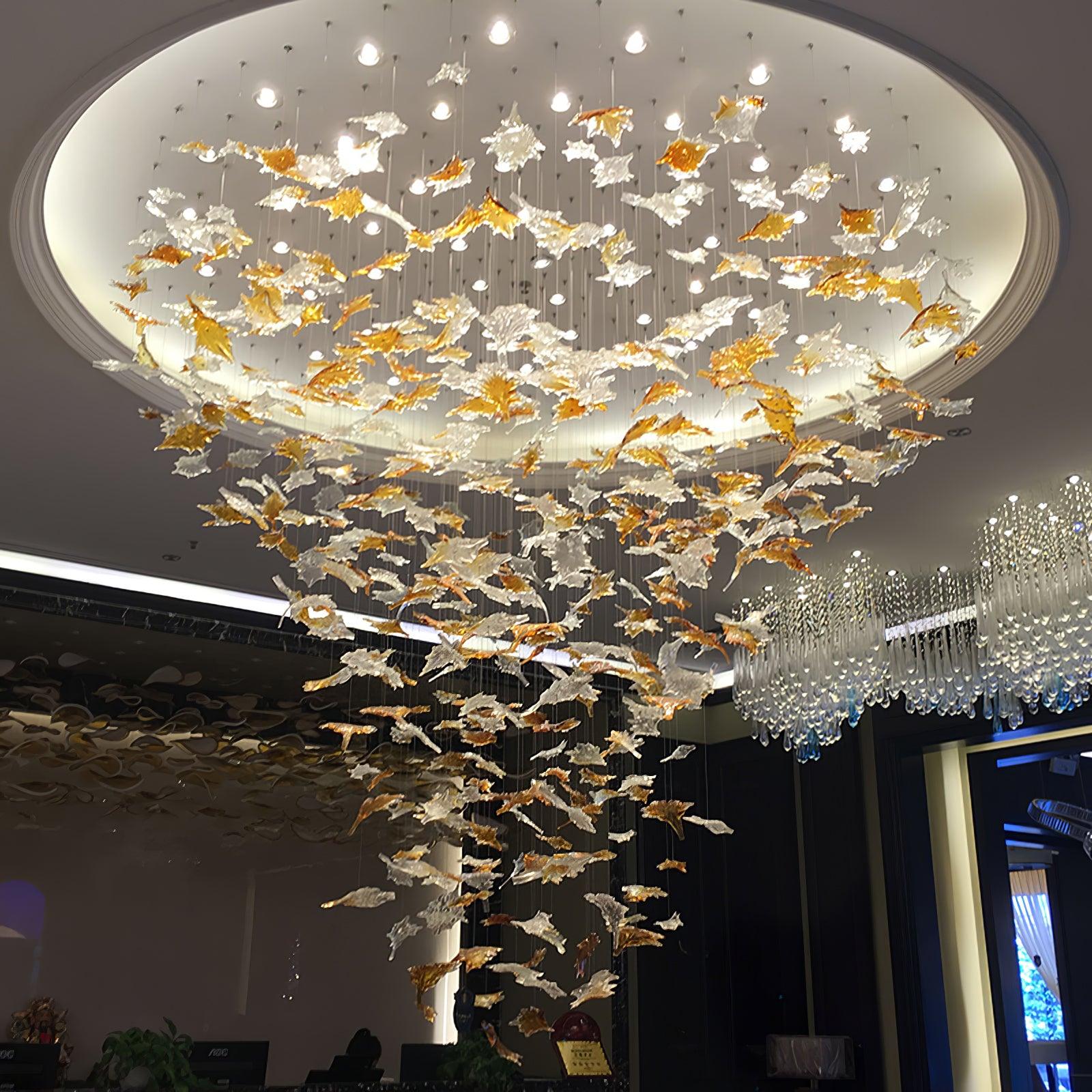 Syraean Multicolor Maple Leaf Metal Crystal Chandelier - Blowlighting