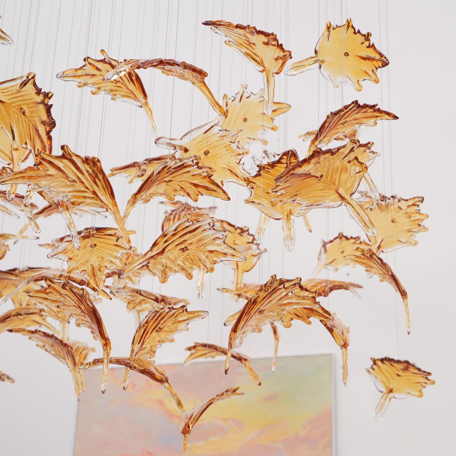 Syraean Multicolor Maple Leaf Metal Crystal Chandelier - Blowlighting