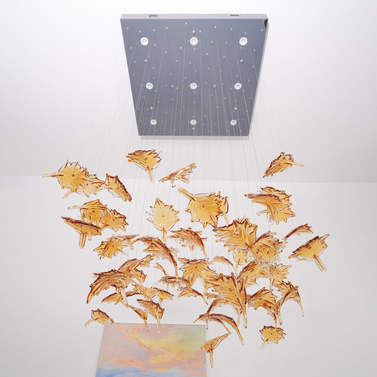 Syraean Multicolor Maple Leaf Metal Crystal Chandelier - Blowlighting