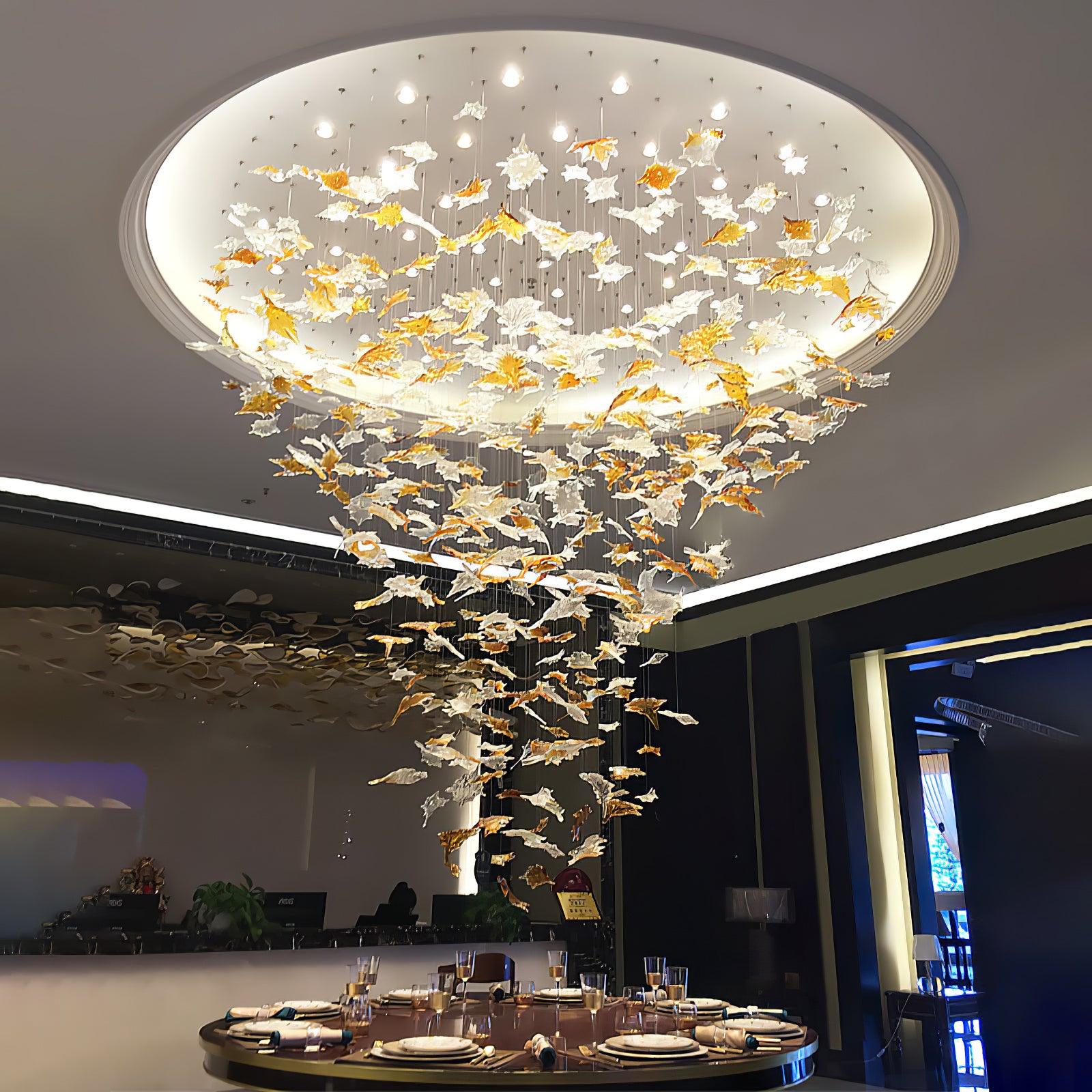Syraean Multicolor Maple Leaf Metal Crystal Chandelier - Blowlighting