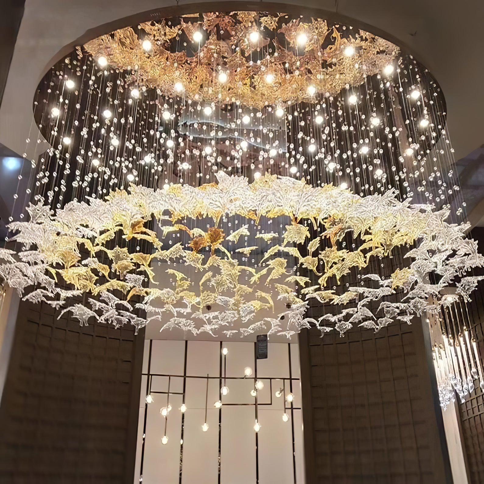 Syraean Multicolor Maple Leaf Metal Crystal Chandelier - Blowlighting