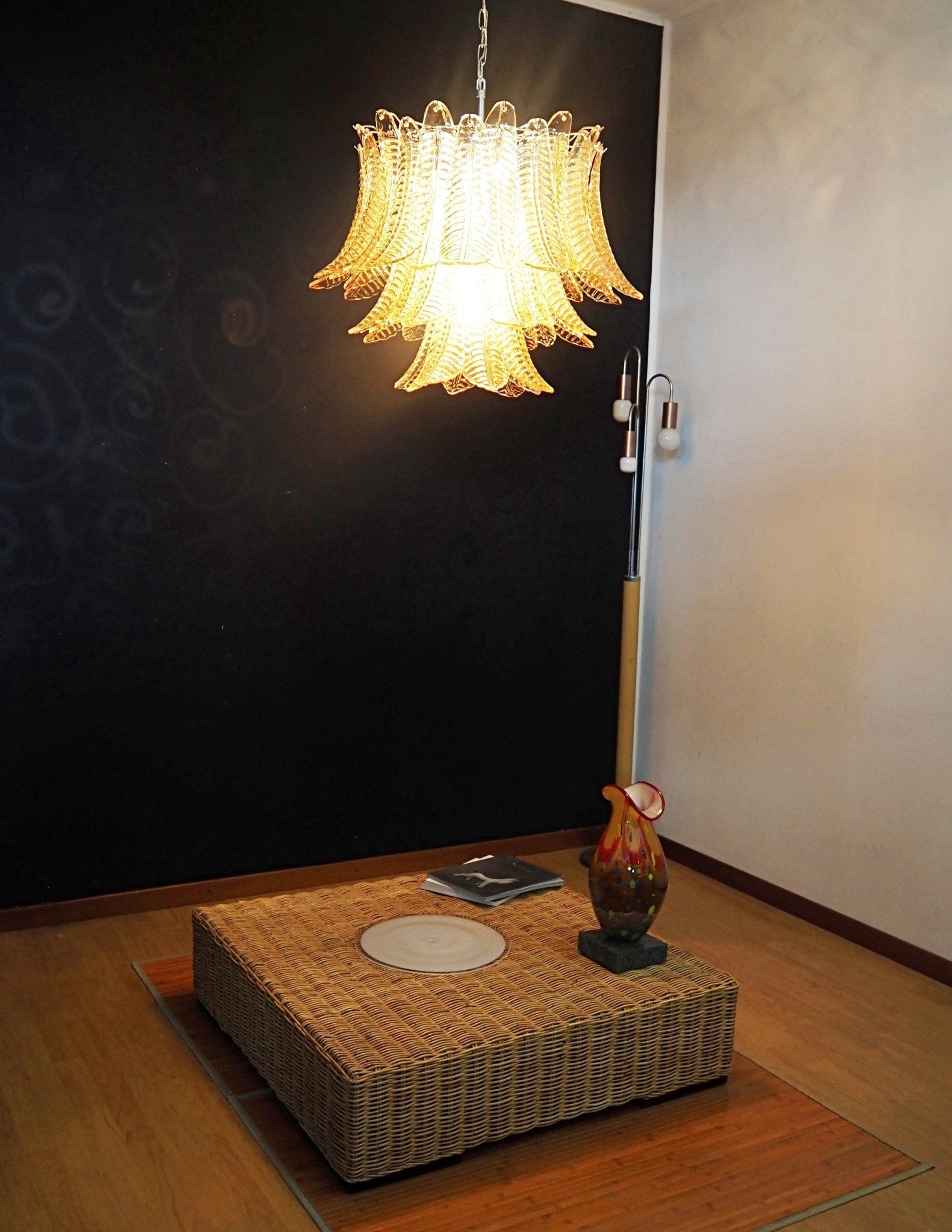 Aurora Chandelier Amber Leaf Glass Layered Venetian Elegance - Blowlighting