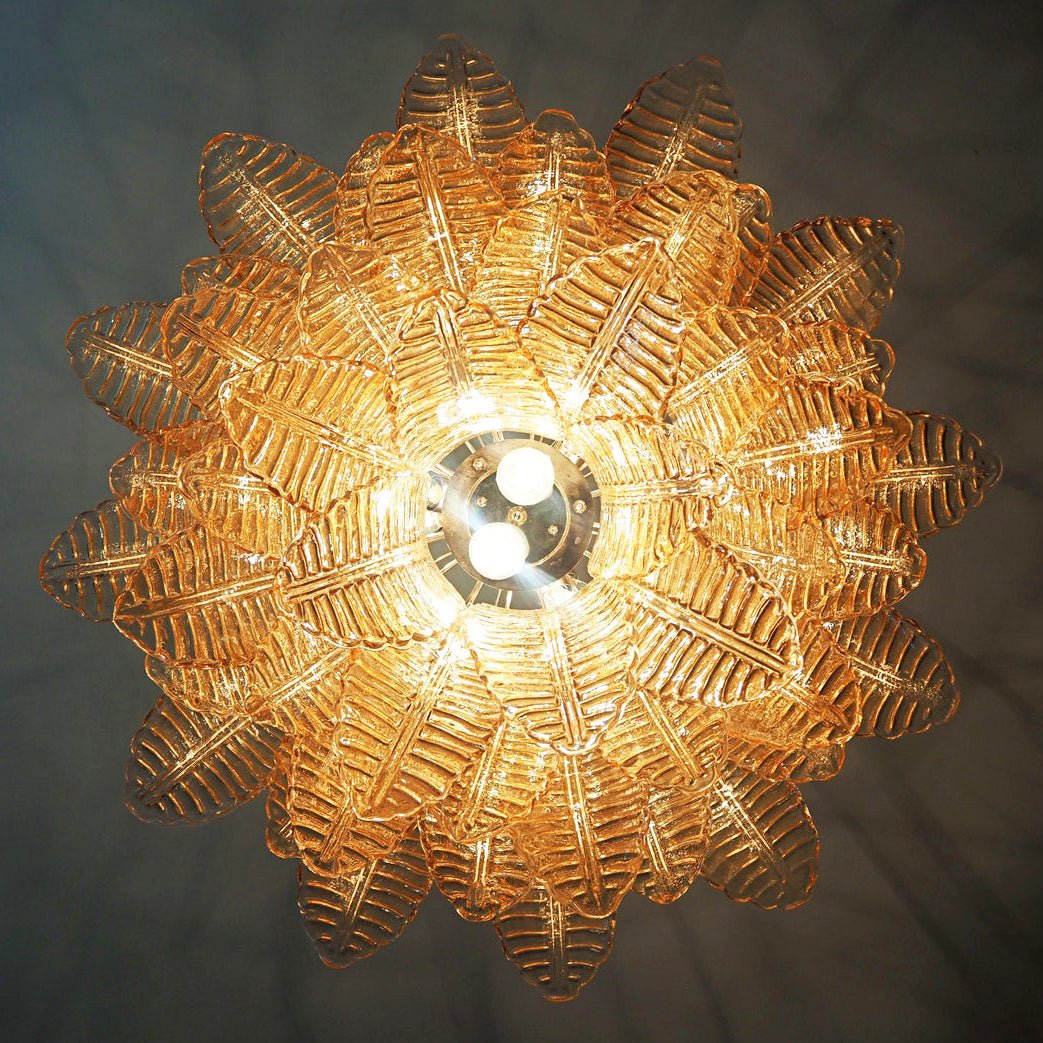 Aurora Chandelier Amber Leaf Glass Layered Venetian Elegance - Blowlighting