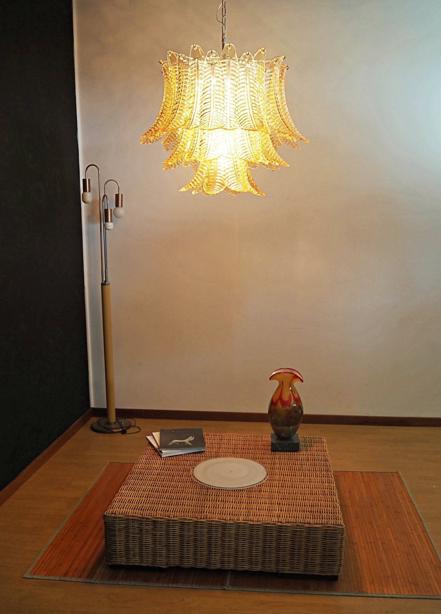 Aurora Chandelier Amber Leaf Glass Layered Venetian Elegance - Blowlighting