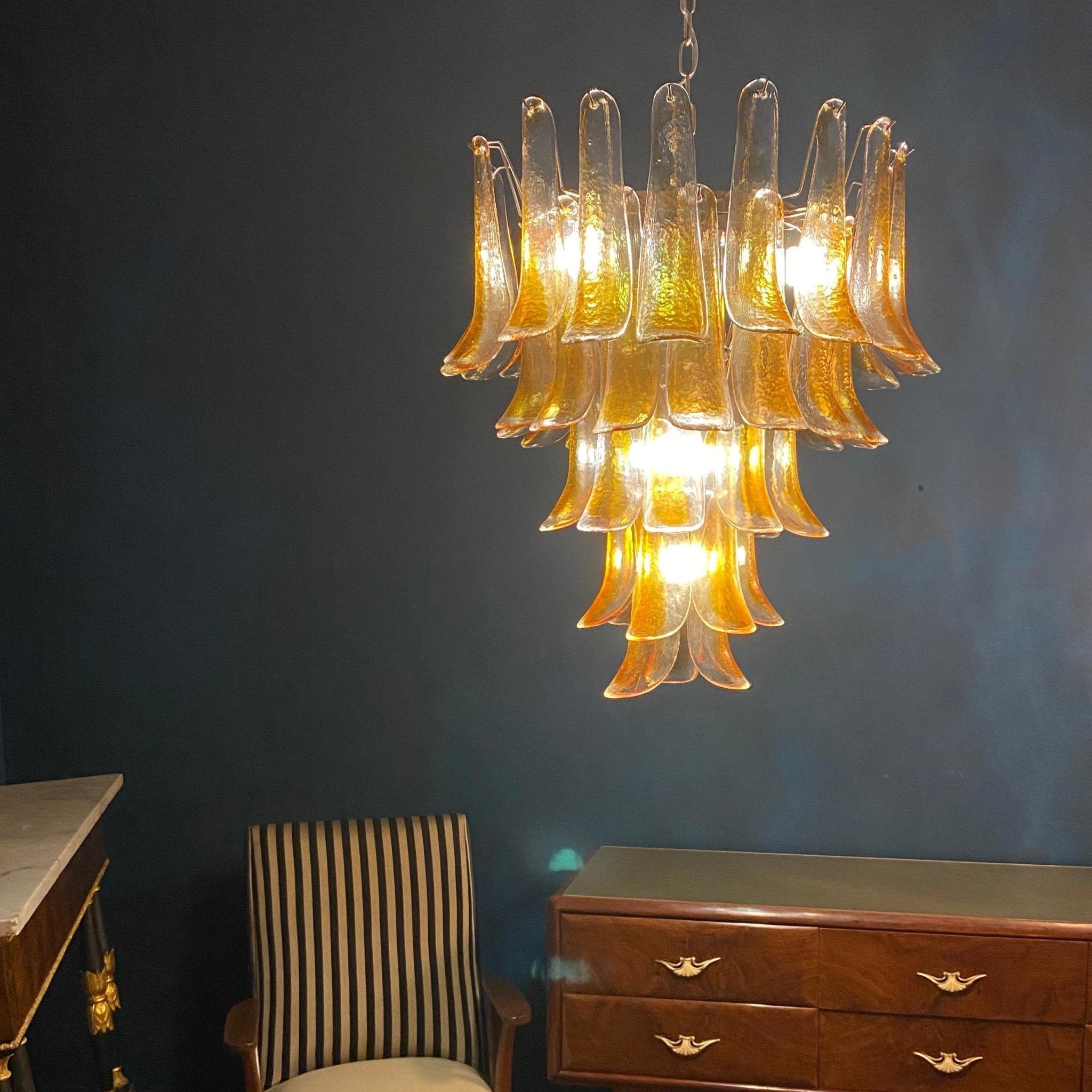 Aurora Chandelier Amber Petals Murano Glass Layered Lotus - Blowlighting