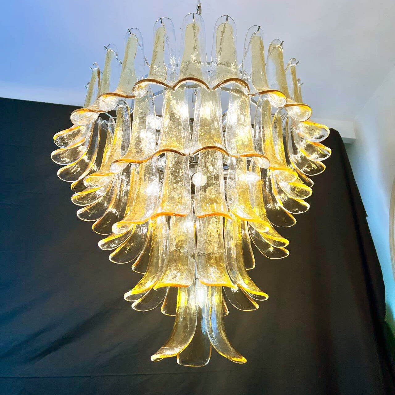 Aurora Chandelier Amber Petals Murano Glass Layered Lotus - Blowlighting