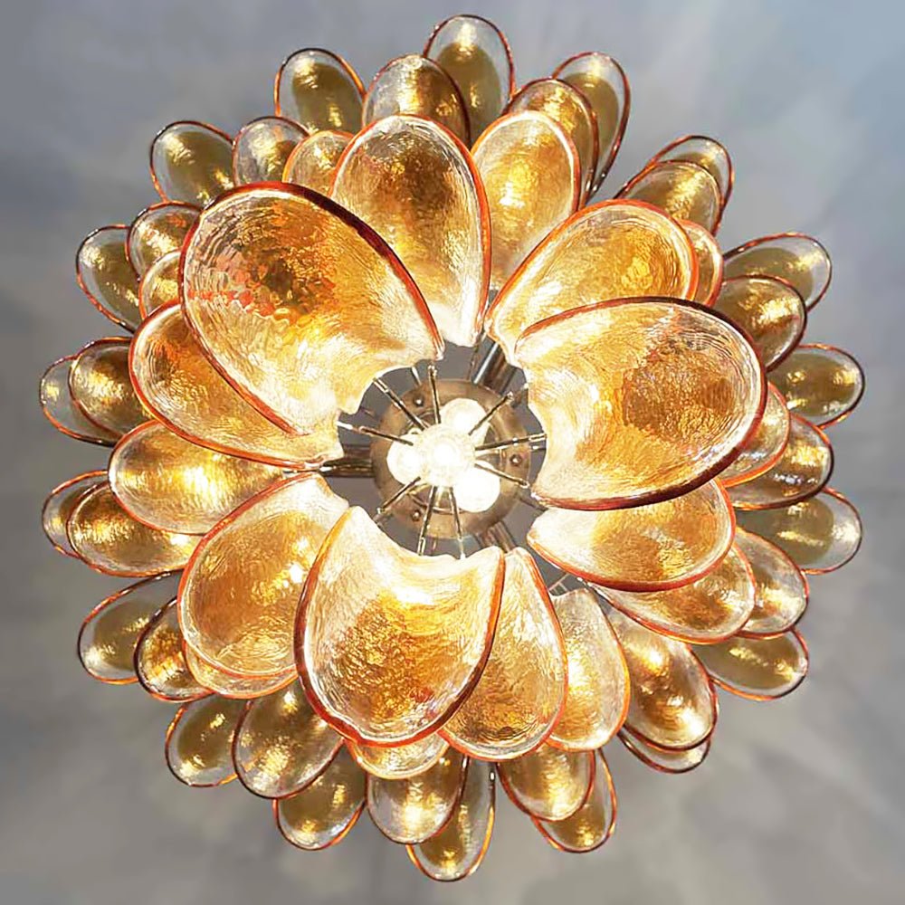 Aurora Chandelier Amber Petals Murano Glass Layered Lotus - Blowlighting