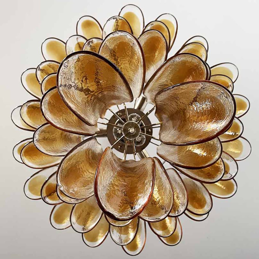 Aurora Chandelier Amber Petals Murano Glass Layered Lotus - Blowlighting
