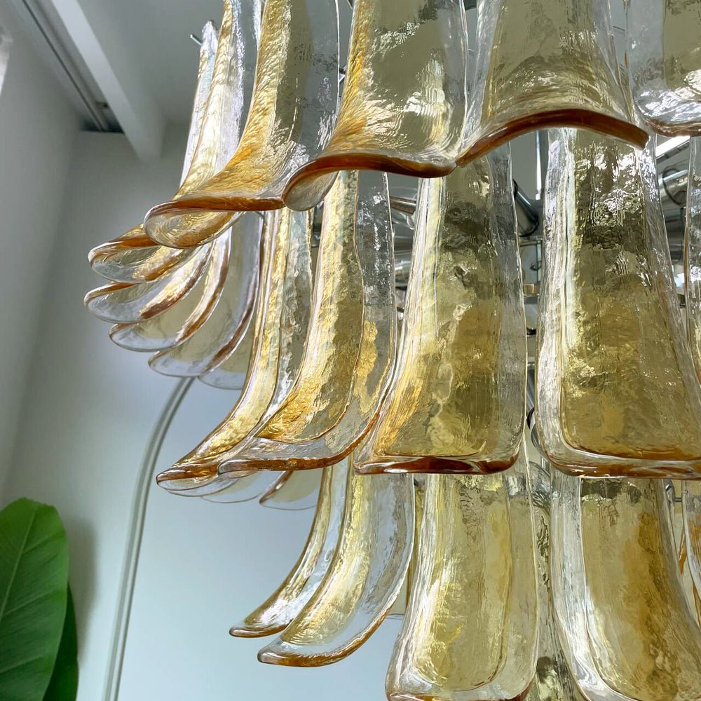 Aurora Chandelier Amber Petals Murano Glass Layered Lotus - Blowlighting