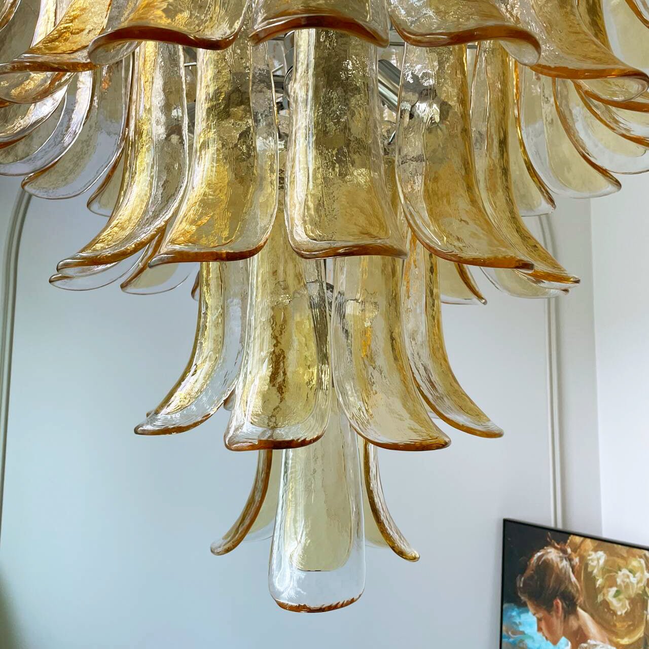 Aurora Chandelier Amber Petals Murano Glass Layered Lotus - Blowlighting