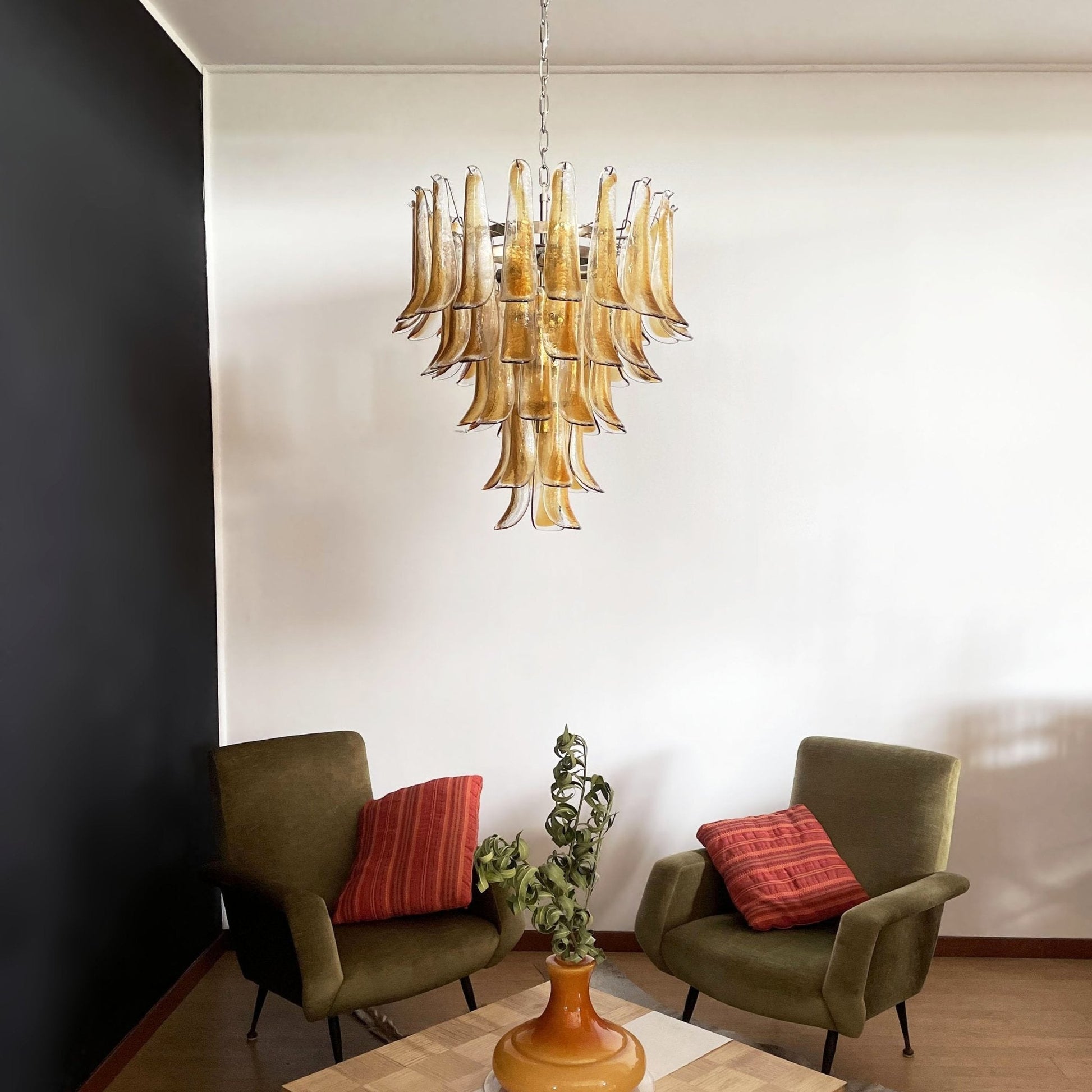 Aurora Chandelier Amber Petals Murano Glass Layered Lotus - Blowlighting