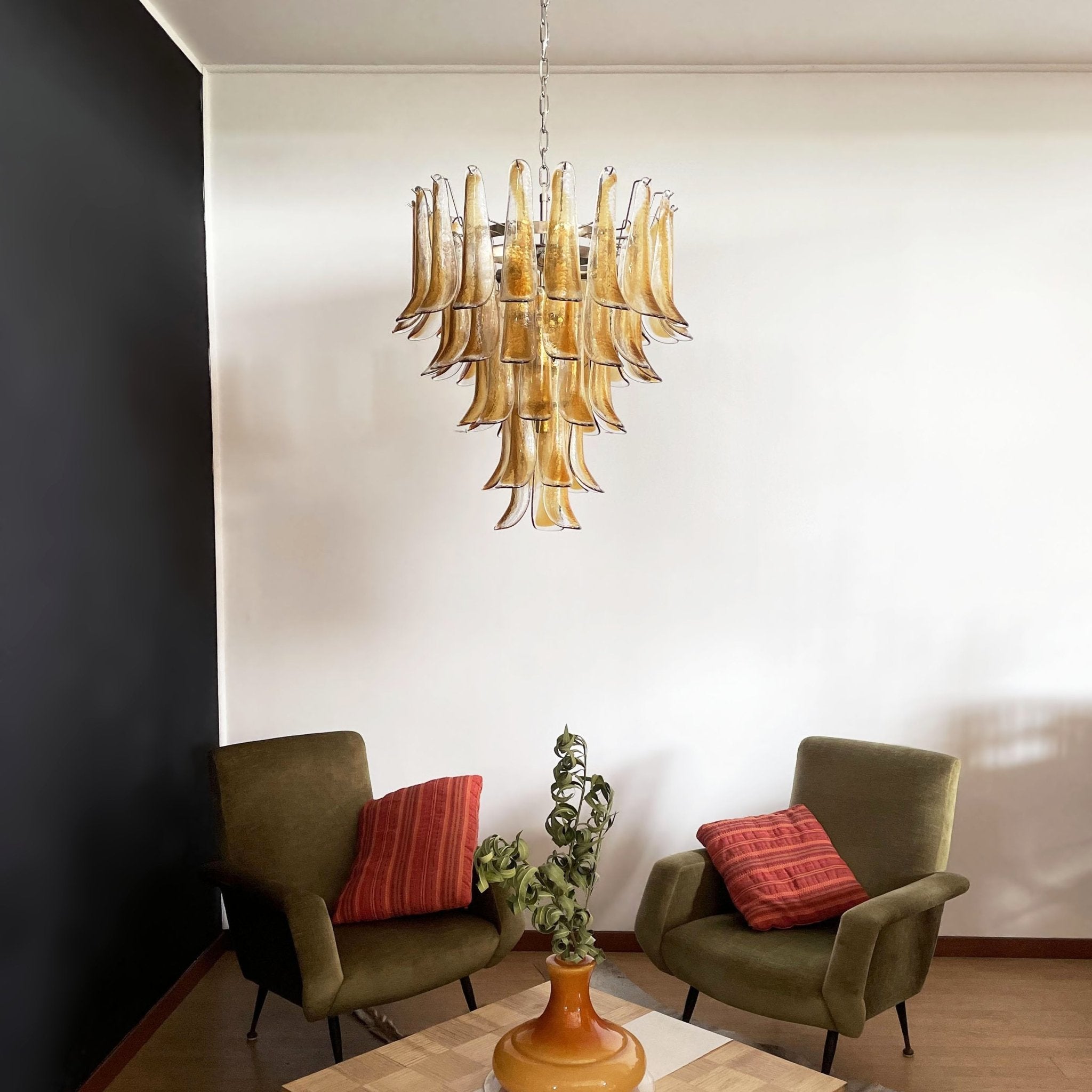 Aurora Chandelier Amber Petals Murano Glass Layered Lotus - Blowlighting