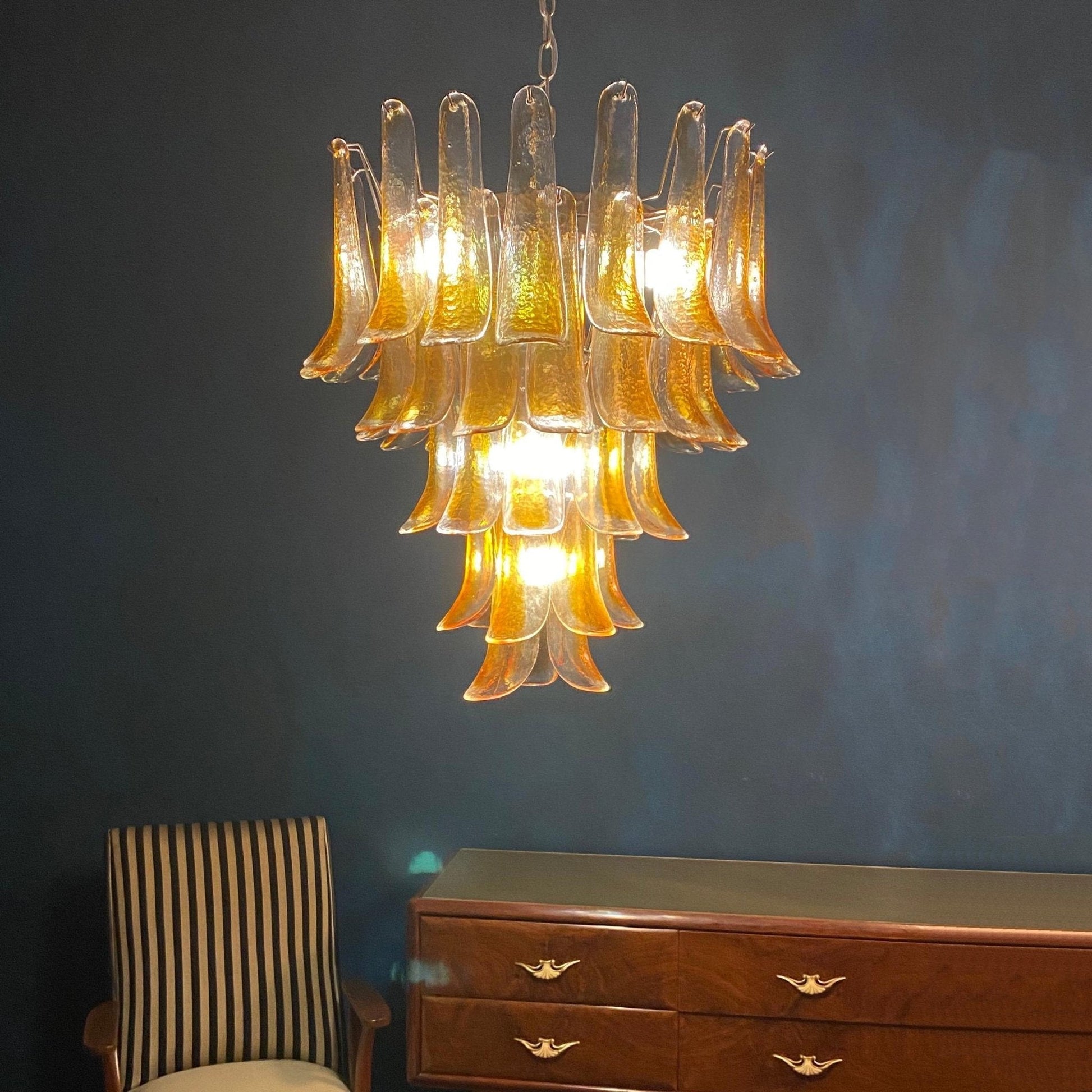 Aurora Chandelier Amber Petals Murano Glass Layered Lotus - Blowlighting