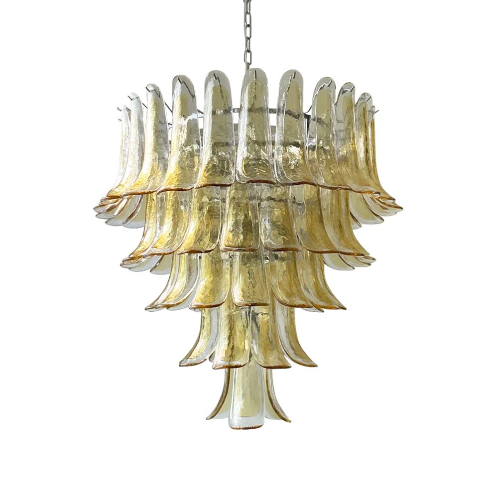 Aurora Chandelier Amber Petals Murano Glass Layered Lotus - Blowlighting
