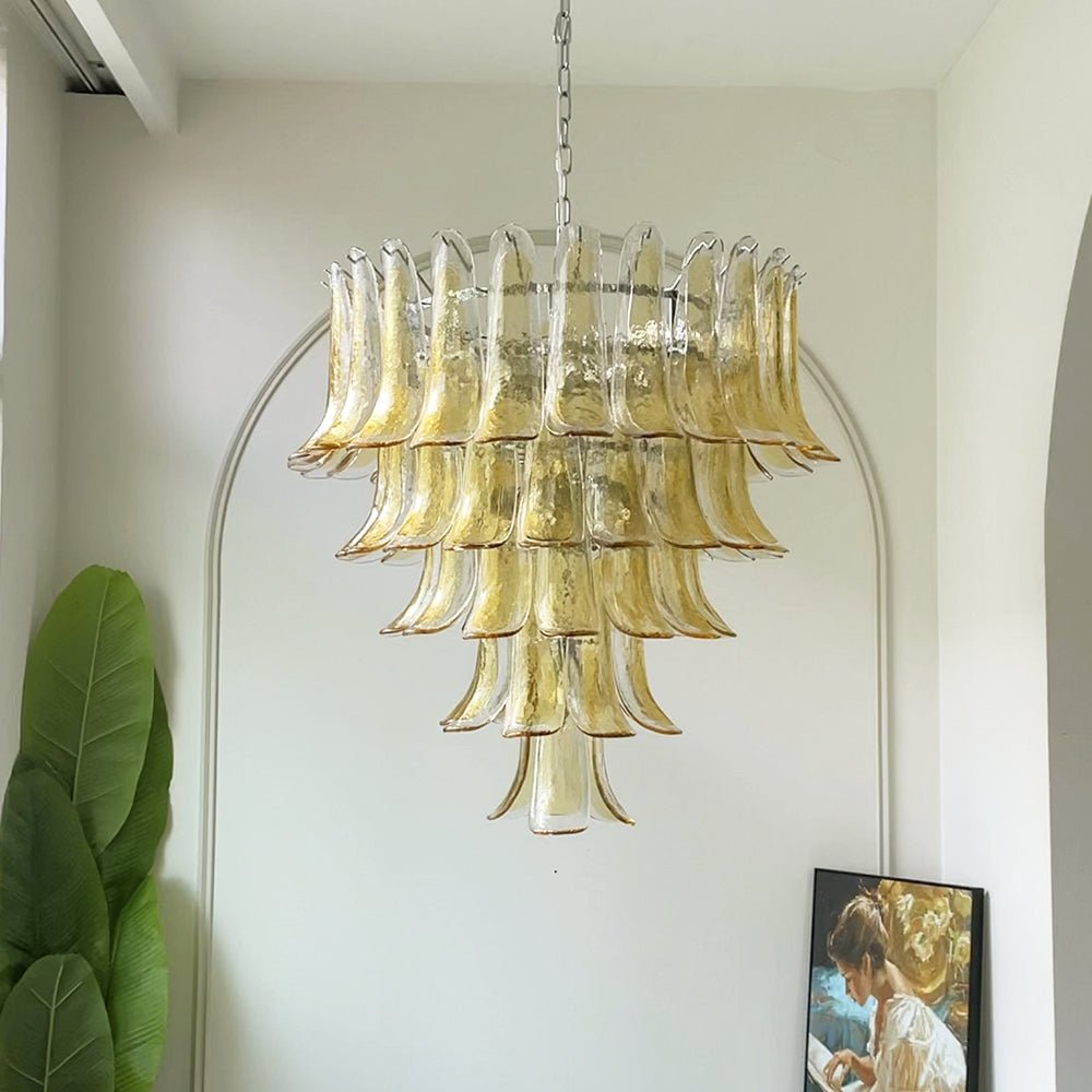 Aurora Chandelier Amber Petals Murano Glass Layered Lotus - Blowlighting