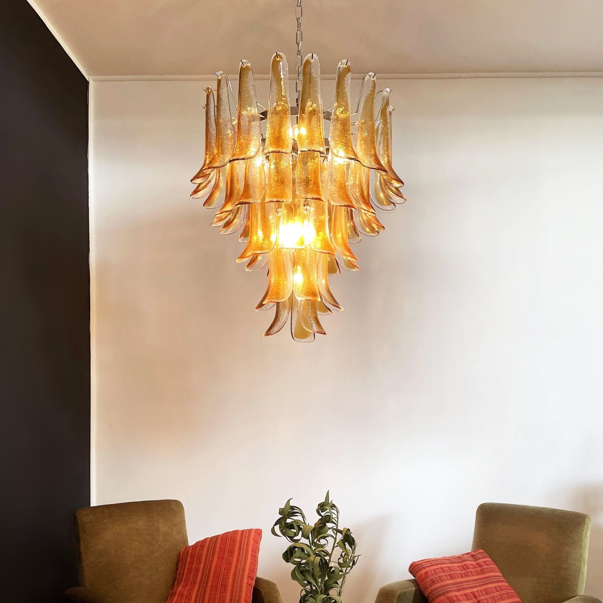Aurora Chandelier Amber Petals Murano Glass Layered Lotus - Blowlighting